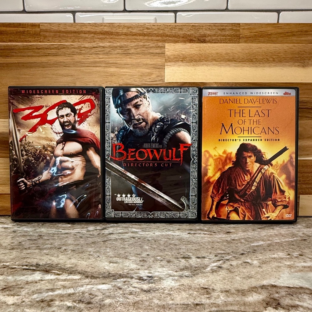 📀 Action & Battle Epic DVD Bundle – 300 + Beowulf + The Last of the Mohicans ⚔️
